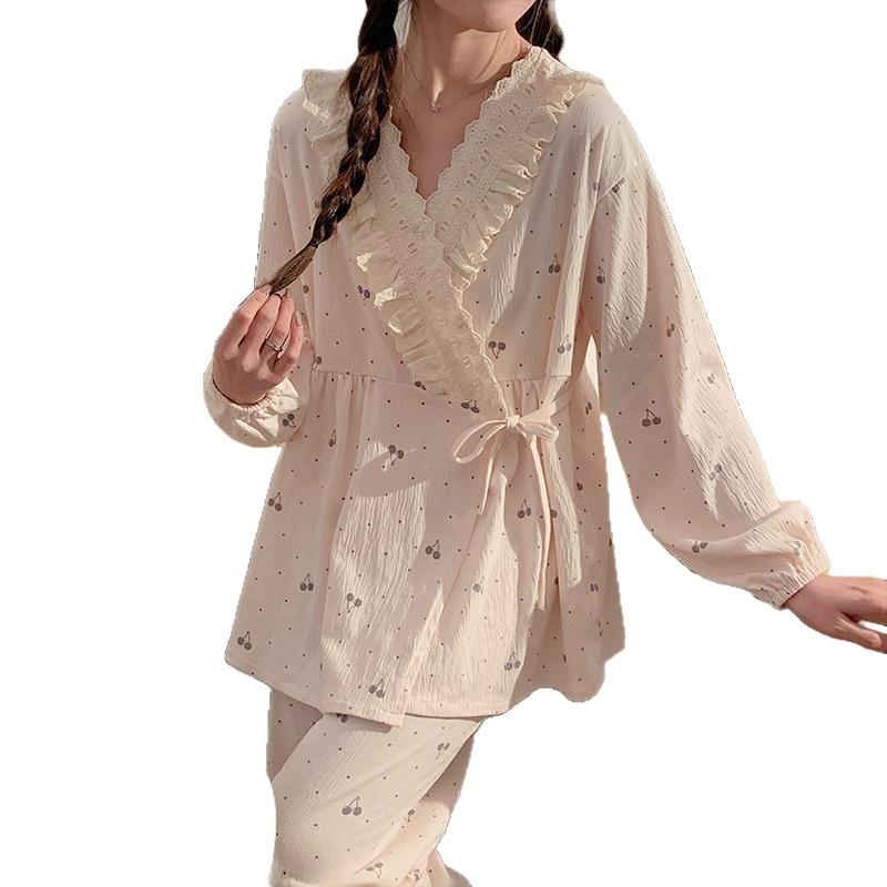 Plus Size Polka Dot Maternity Pajamas - Spring to Summer Loose Home Wear with Breastfeeding Access.