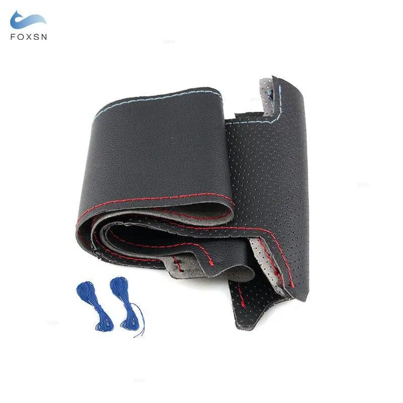 Braid Steering Wheel Cover For BMW 5 6 7 Series F10 F07 F06 F12 F13 F01 F02 Black - Red Blue Line Perforated Microfiber Leather