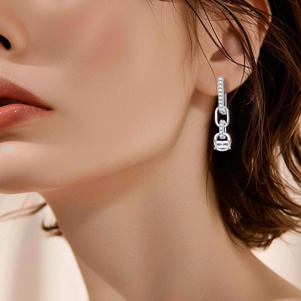 New In Earrings 925 Silver White Zircon Rose Gold Square Earrings Jewelry Women Hoops Woman Trend Designer