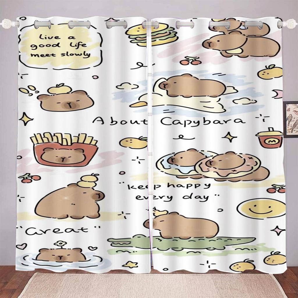 Cartoon Capybara Curtain for Kids Bedroom Polyester Shade Animation Cartoon Room Decorations Multiple Sizes