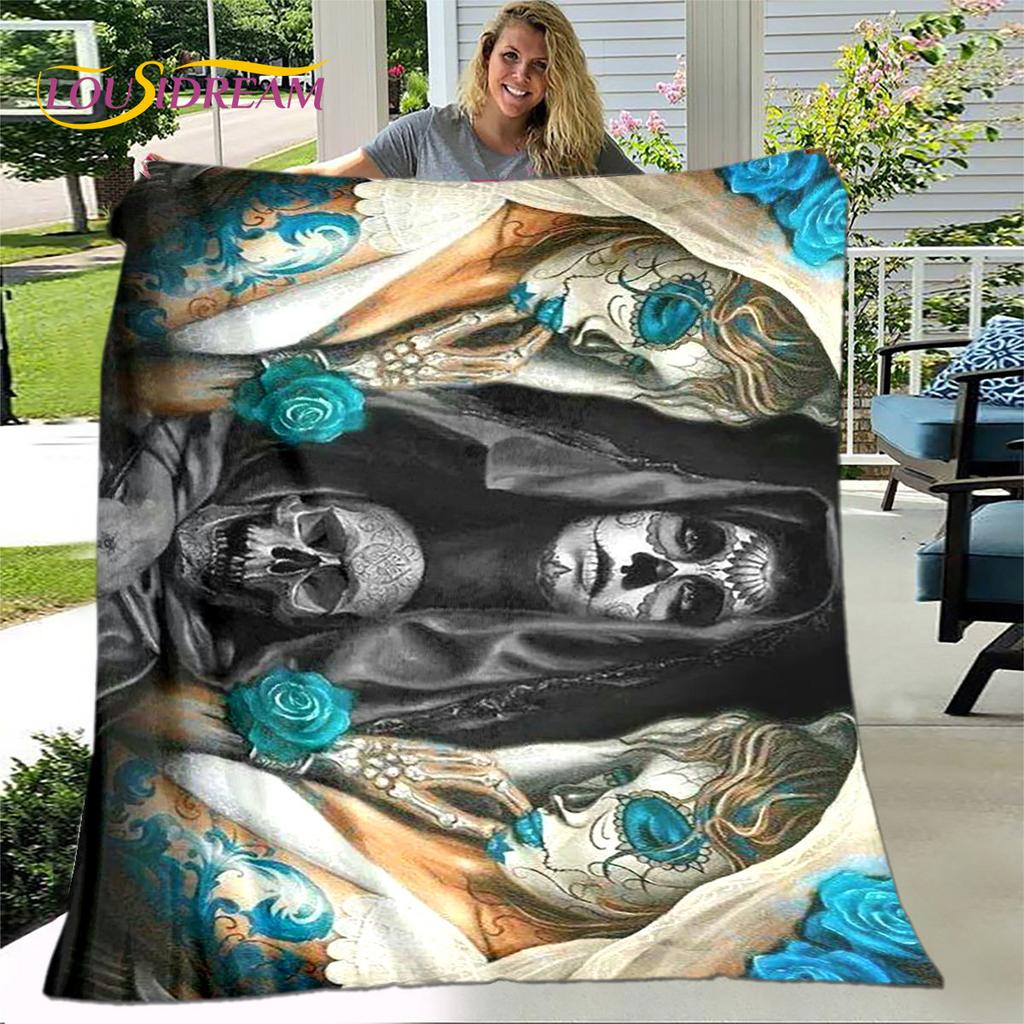 Gothic Horror Female Skull Dead Girl 3D Soft Plush Blanket,Flannel Blanket Throw Blanket for Living Room Bedroom Bed Sofa Picnic
