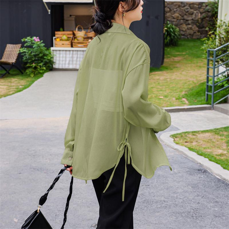 GMXIA Women's Shirt Summer Thin Cardigan Loose Shirt Jacket Ice Silk Sunscreen Clothing Top Long-sleeved Sun Shirt Tide