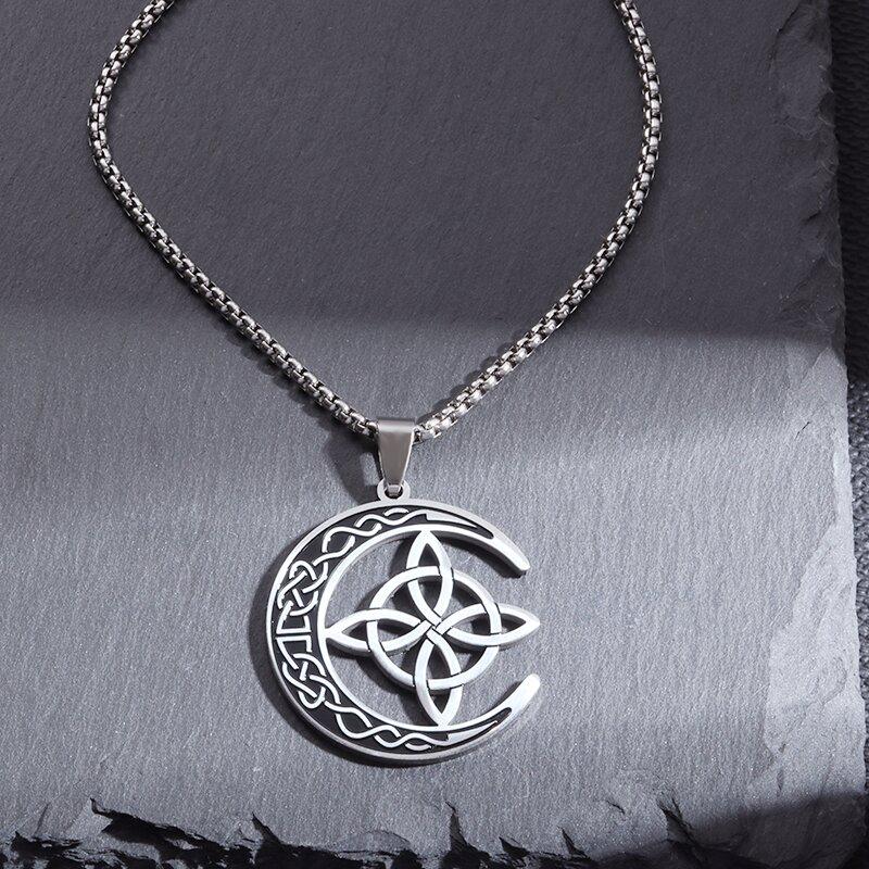 Good Luck Celtic Irish Knot Necklace Stainless Steel Witch Moon Amulet Protection Jewelry Women Fashion Necklace
