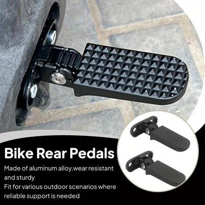 1 Pair Non-Slip Folding Bicycle Rear Pegs, Aluminum Alloy Bike Pedals, Quick Release Footrests for Multiuse and Mountain Bikes