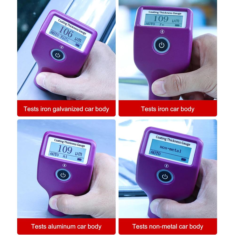 Car Paint Thickness Gauge Checking Auto Coating Identify Ferrous Putty with Three Color and Rotatable Screen