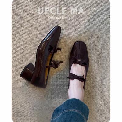 Sheepskin~ Genuine Leather French Single Shoes Women's Thick Heels Are Not Tired of High Heels, Ballet Shoes Retro Bow Mary Jane Shoes