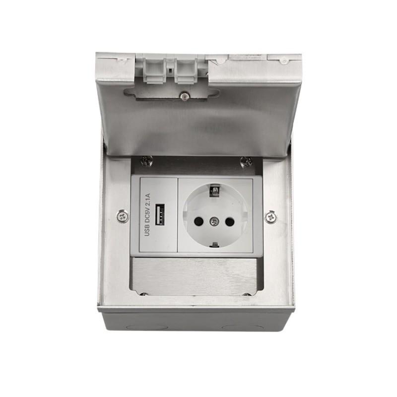 Embedded Invisible Floor Socket Stainless Steel Marble Style Universal Three Hole Flat USB Charging Power Socket