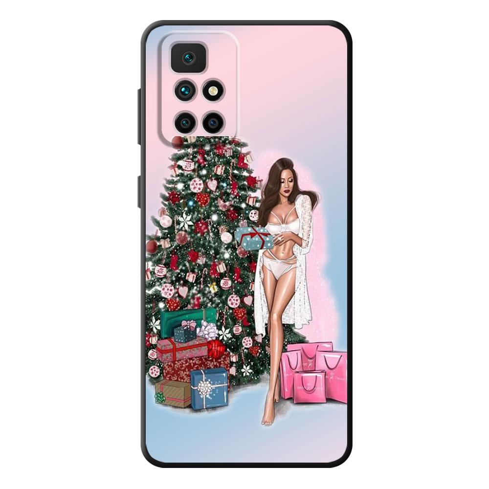 

Роскошный чехол Merry Christmas Girl Tree Coque для Xiaomi Redmi Note 10S 9 8T 10 Lite 7 11S 11T 11 Pro 8 9S Note10, черный Redmi Note 7