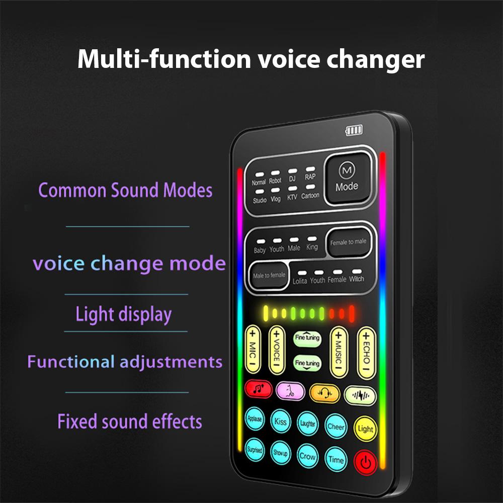 Voice Changer Portable Voice Changer Device with 8 Sound Effects Colorful Light Mini Live Broadcast