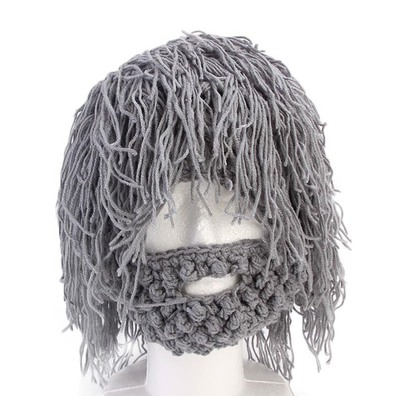 Hobo Mad Caveman Style Winter Knit Beanies With Premium Wig Beard Design**