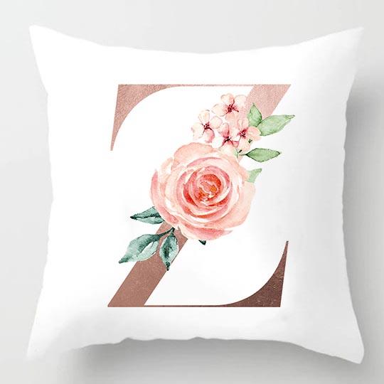 Pink Initials A B C Pillowcase Alphabet Flowers Home Sofa Decor Cushion Cover Living Room Bedroom Bed Decorative Pillow Cover