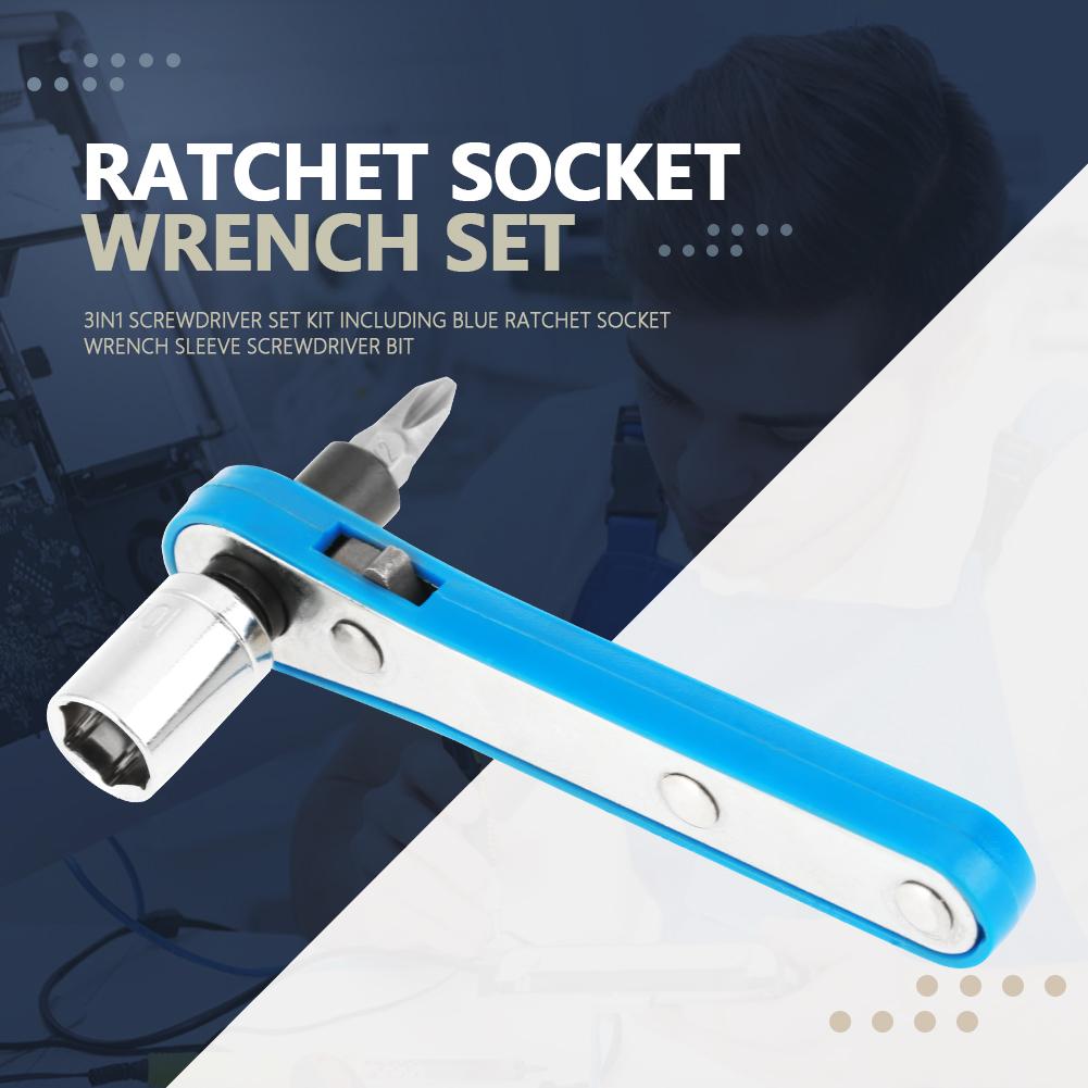 

3in1 Screwdriver Set Kit Including Blue Ratchet Socket Wrench Sleeve Screwdriver Bit