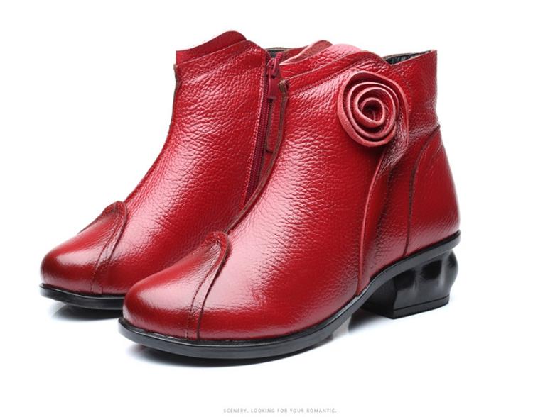 

Зимние женские ботильоны из натуральной кожи на среднем каблуке, мягкие, нескользящие, женские, повседневные, теплые, меховые, женские, офисные, модельные туфли 40 красный