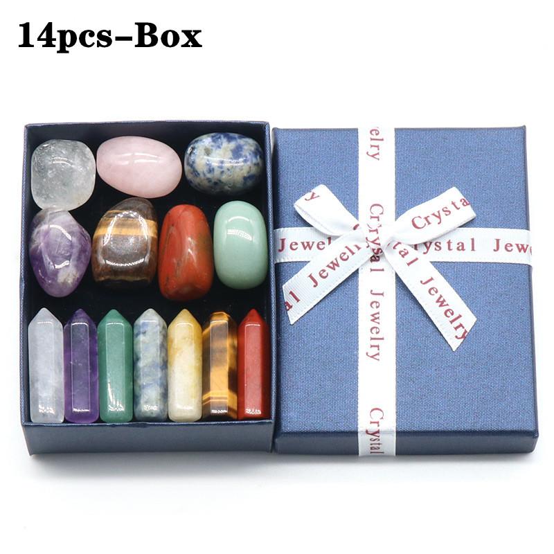 14PCS Natural Stone Set 7 Chakra Reiki Healing Stone Quartz Mineral Ornament Healing Gemstone Home Decoration Craft Stones Gifts