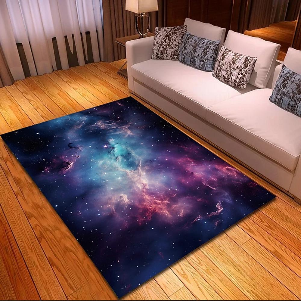Galaxy Nebula Print Area Rug Soft Flannel Washable Floor Mat for Living Room Bedroom Gaming Room Space Themed Home Decor
