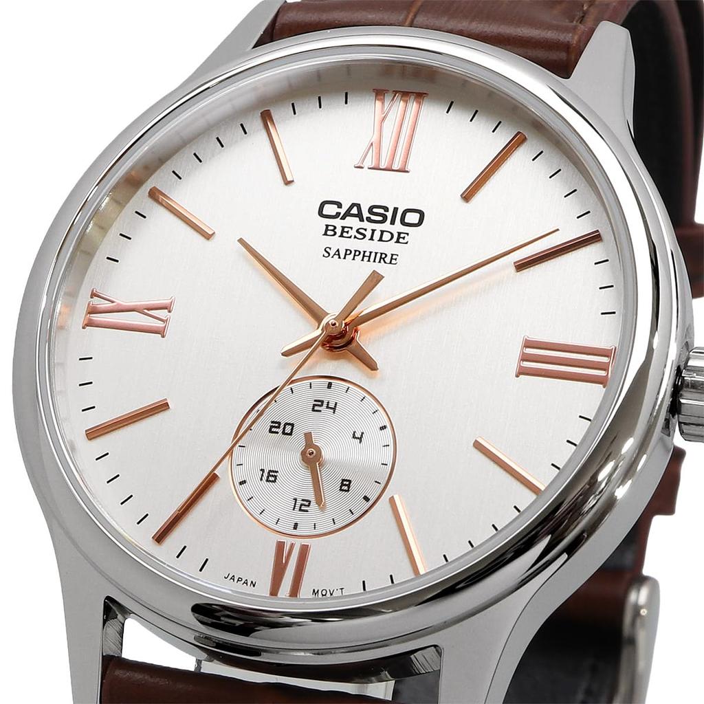 CASIO BESIDE Quartz Sapphire Brown Leather International Model [Casio] Men's Watch, Glass, BMS-100L-5AV, Band, 24-Hour Display, Silver, [Used]