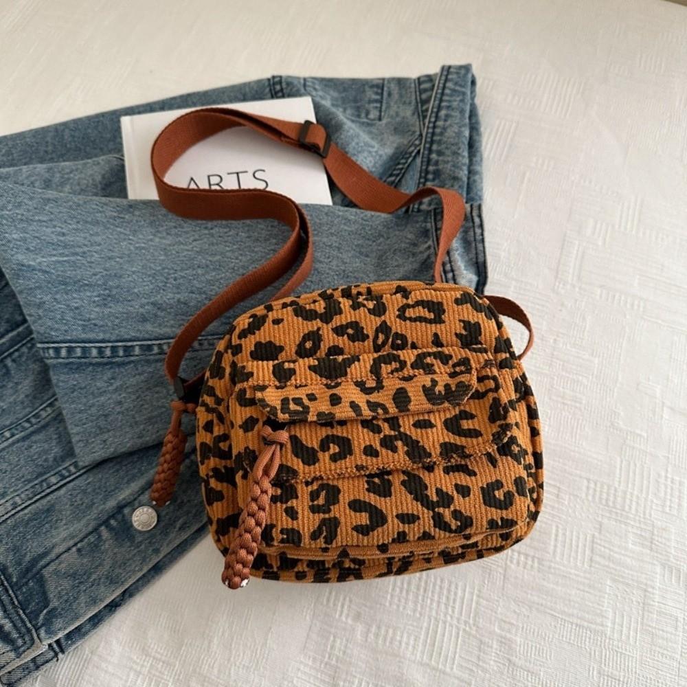 Borsa a Spalla Stampa Leopardo Retrò Borsa Quadrata Piccola Multitasche Borsa a Tracolla in Velluto per il Pendolarismo