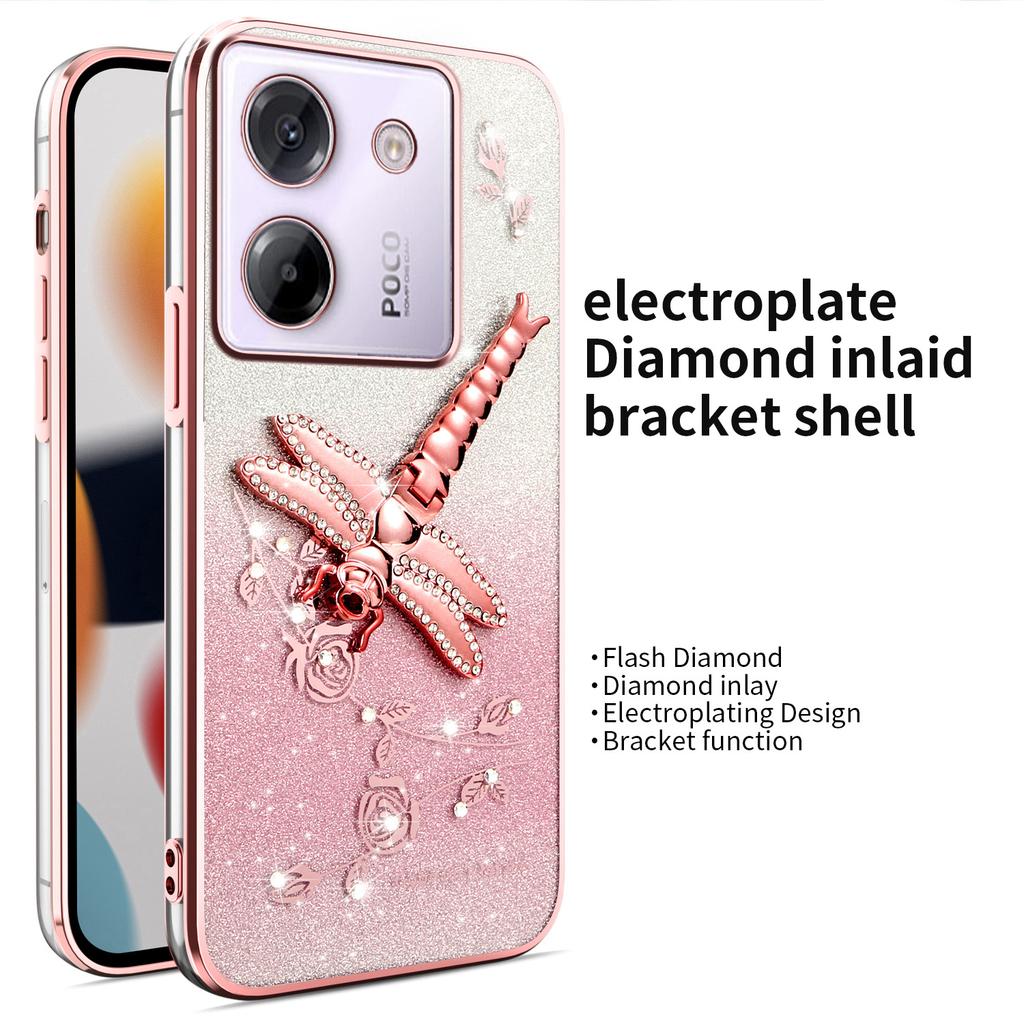 KADEM For Xiaomi Poco M7 Pro 5G Case Dragonfly Kickstand TPU Flowers Glitter Phone Cover