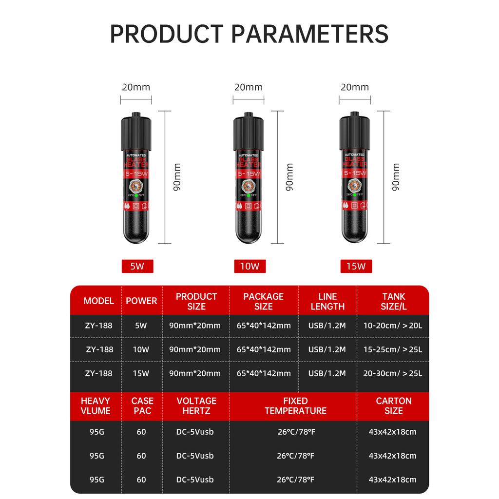 USB interface 5W 10W 15W mini heating rod low water level turtle betta automatic constant temperature heating