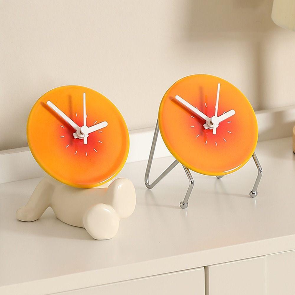 Creative Desktop Ceramic Clock Cute Foyer Entry Clock Home Decorative Cartoon Mute Clock  Bedroom