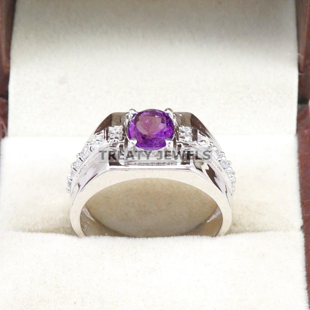 Amethyst Oval Cut Gemstone With 925 Sterling Silver Ring For Men's #A700 JL375658915060