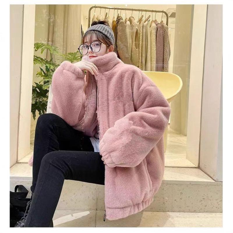 Autumn and Winter New Imitation Lazy Rabbit Plush Imitation Fur Jacket Light Fashion Loose Furry Stand-up Collar Women's Clothing