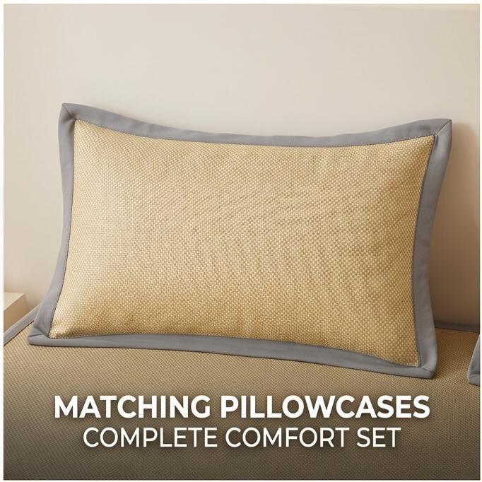 Machine Washable 3-Piece Ice Silk Cooling Mat Set with 2 Pillowcases, Breathable Summer Bed Sheet for Home Dorm, Soft Fitted Sheet