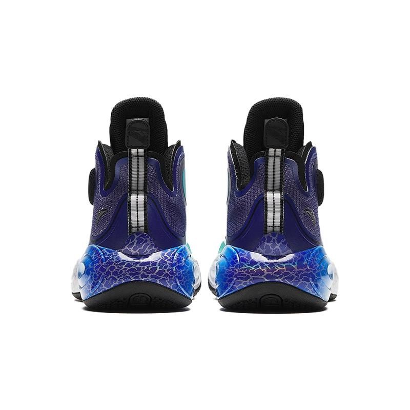 Anta Kids Round Head Knob Shock Absorbing Wear Resistant High Top Basketball Shoes Kids Basketball Shoes Green Blue Black T12331190R-3