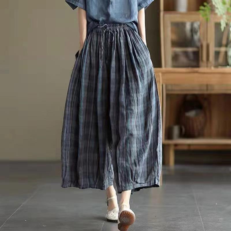 Plus Size Women's Spring Autumn Trousers Wide Loose Plaid Trousers Casual Trousers of Plus Size