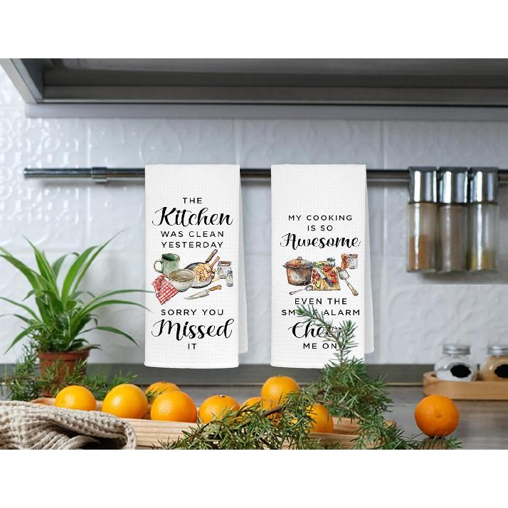 HONLUNG Funny Kitchen Towels Set of 2, Funny Gifts for Hostess Dish Towels Drying Cloth for Kitchen, Sarcastic Housewarming Gifts for Women