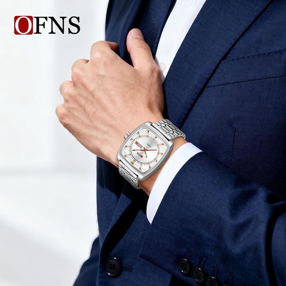 OFNS Square Movement Waterproof Mens Wristwatches Date Week Display Male Clock Luxury Quartz Mens Watch
