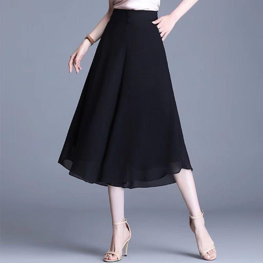 Damen Chiffon Halbrock Sommer Hohe Taille Cropped Hose Midilanger Rock Hose Rock