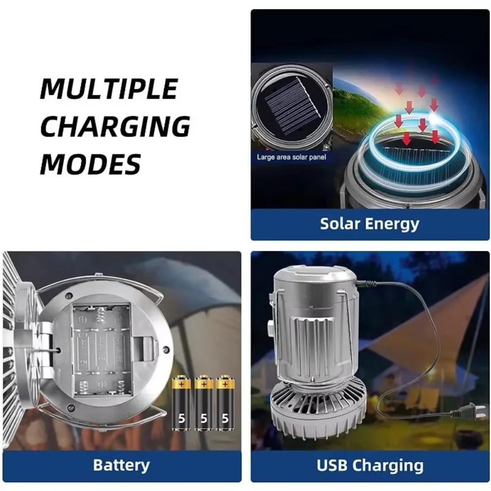 Campinglaternen mit Ventilator Wiederaufladbar Solar Campingventilatorlampe LED-Laternen Campingventilatoren für Zelte Notfall-Trekkingausrüstung
