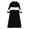 Fashion Contrasting Colors Spliced Casual Women's Korean Zipper Loose Drawstring Waist Midi Dresses