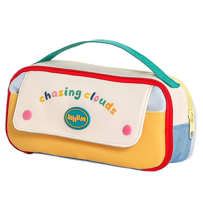 Chasing Clouds Large Capacity Pencil Case Colorful Stationery Box with Handle Pen Bag Toiletry Travel Pouch