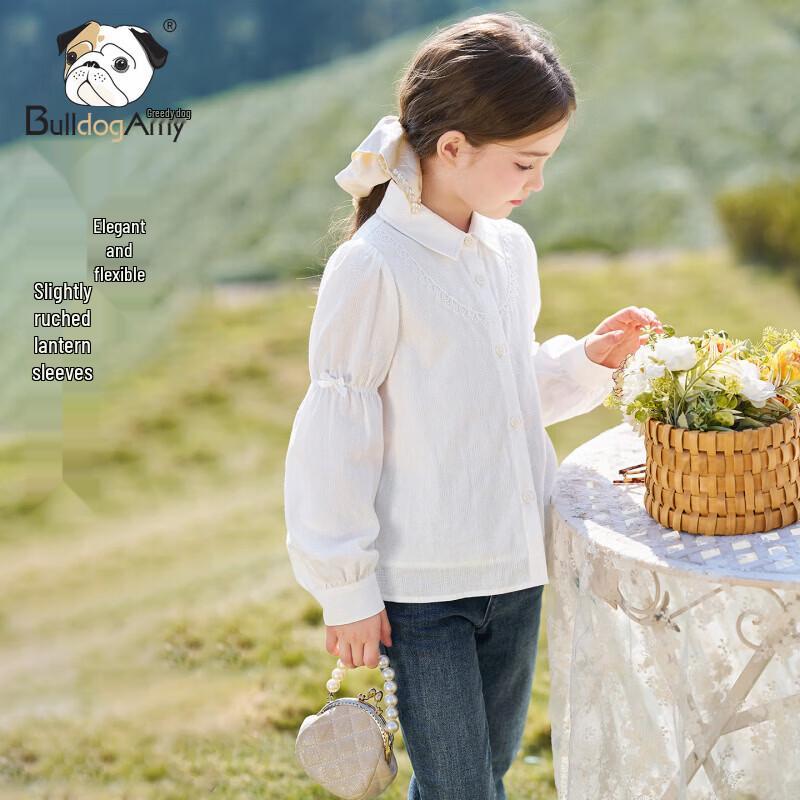 Chanzuigou Girls' Retro Cotton Jacquard Lantern Sleeve Blouse