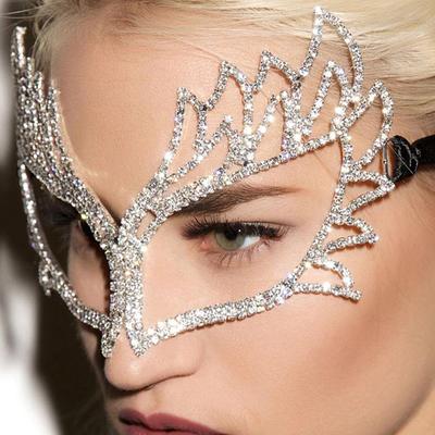 Přehnaná kamínková sexy maska ​​Ručně vyráběné ženy Festivalové doplňky na obličej Crystal Prom Party Mask Masquerade Šperky