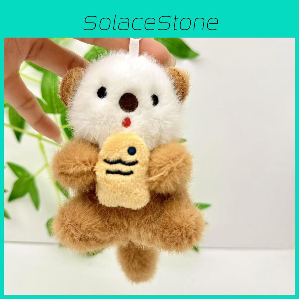 Cute Otter Holding Fish Keychain Soft Plush Toy For Car Keys And Accessories Bag