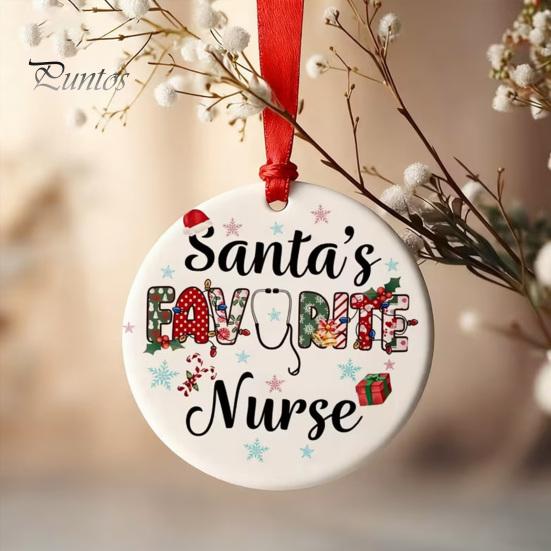 Acrylic Round Pendant Decorations 2D Christmas Hanging Ornaments, Santa Snowflake Reindeer Festive Party Supplies for Tree Decorations, Reusable