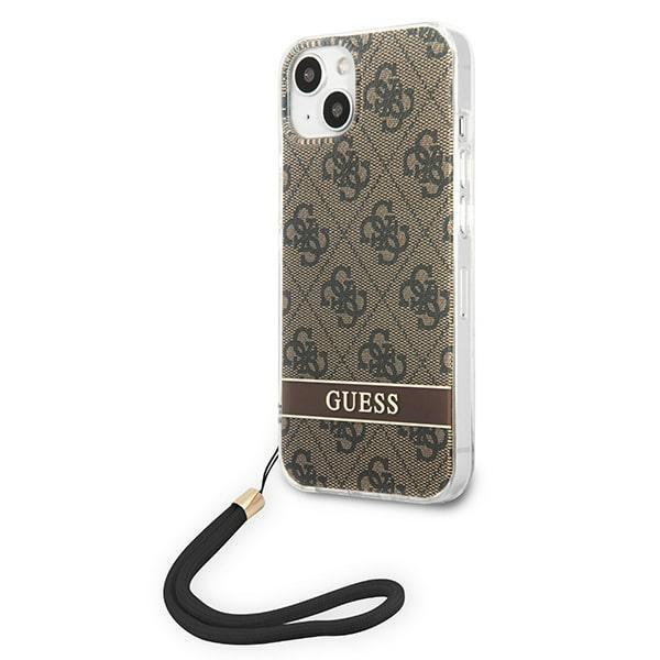 Etui do iPhone 14 Plus Guess 4G Print Strap Brązowe