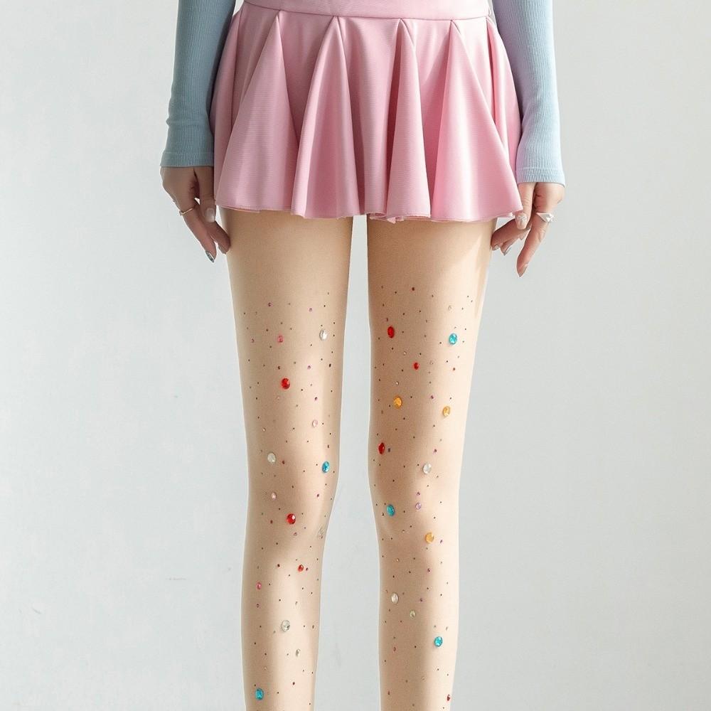 

Stretch Silk Stockings Y2K Shiny Tights Bling Hosiery Colorful Rhinestone Pantyhose Girls Style 3 Beige