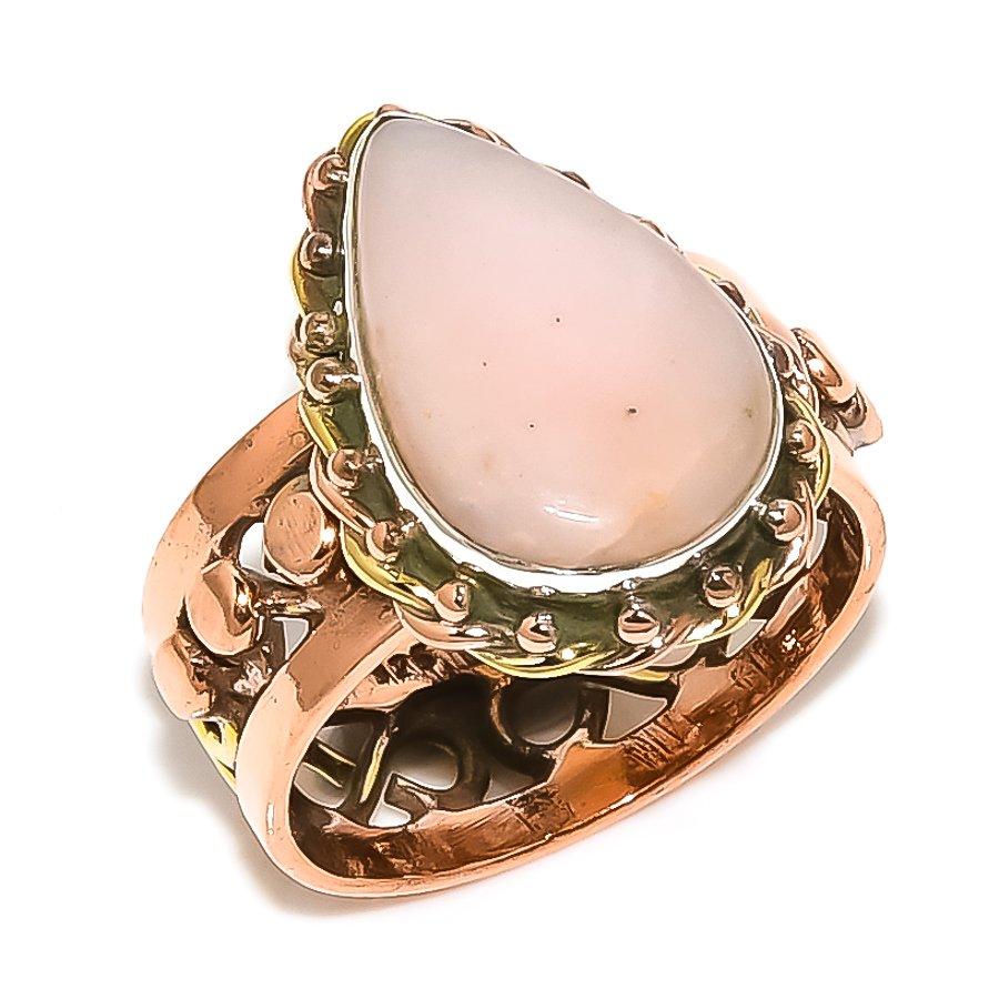 

Natural Pink Opal Gemstone Two Tone 925 Sterling Silver Jewelry Ring S.9.5 c1K01
