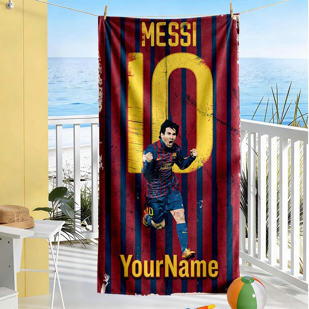 Messi Customize Text Beach Towel Super Soft & Absorbent Suitable for Sports Travel Swimming Yoga Bathroom Beach And Pool