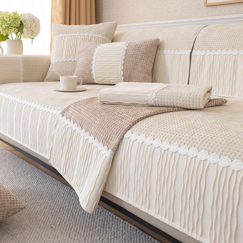 1pc Chenille Sofa Cover, Modern Minimalist Design Non-Slip Furniture Protector for Living Room, Bedroom, Office - Fits Armchair To 4-Seater Sofa