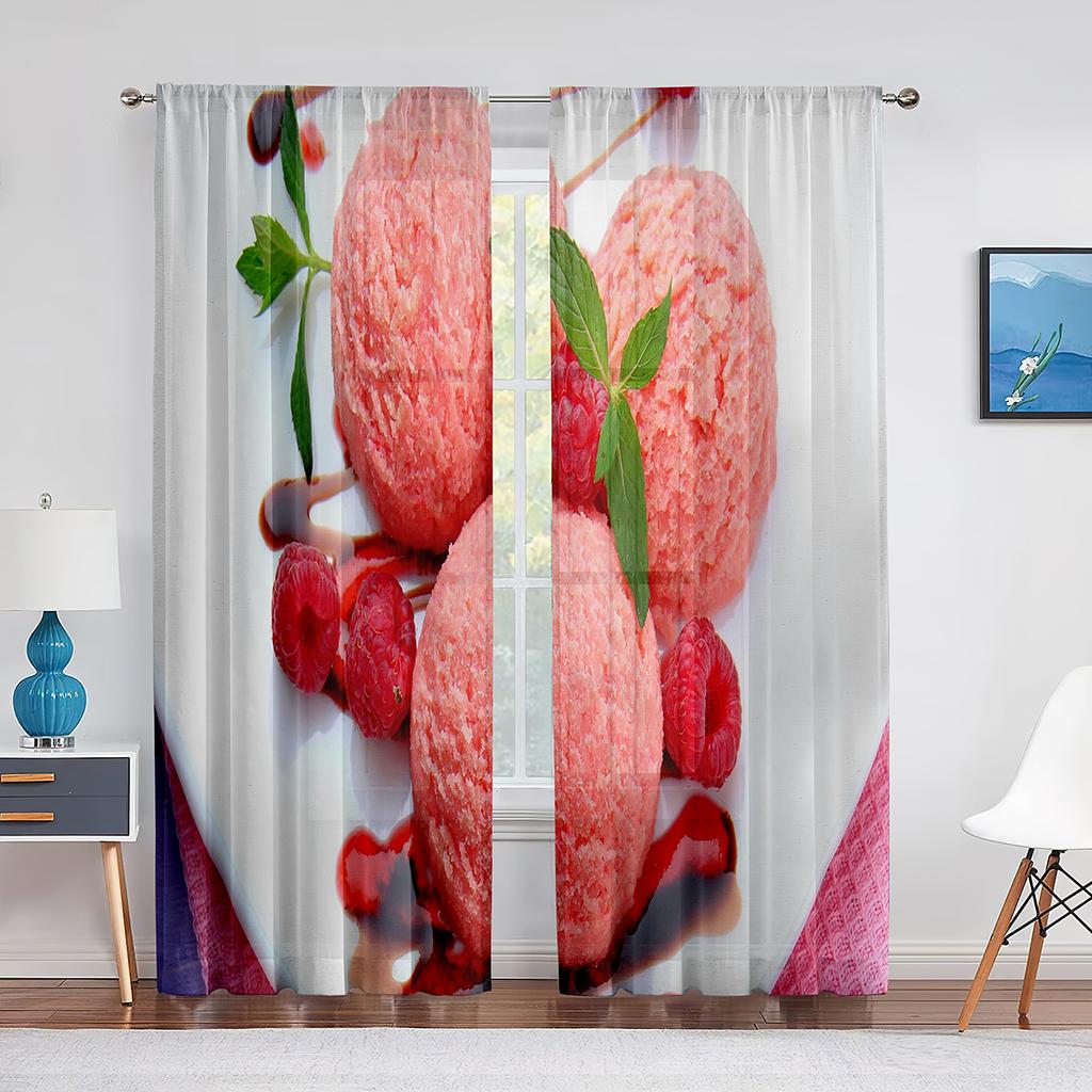 Gałka Lodów Słodki Zimny Kremowy Deser Przezroczyste Woalowe Zasłony do Salonu Sypialni Tiulowe Zasłony Panel Okienny Kuchenny Draperie