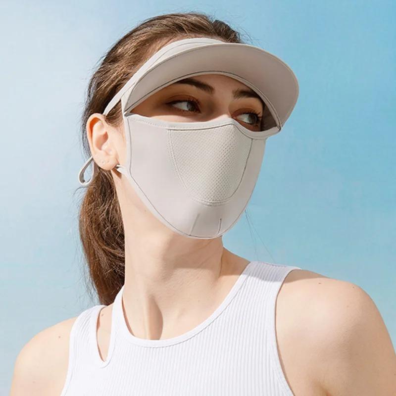 Ice Silk Mask Summer Sunhat Breathable Sunscreen Face Mask Scarf Anti-UV Face Mask Cycling Anti-dust Face Cover Women Girl Hanging Ear Mask Detachable