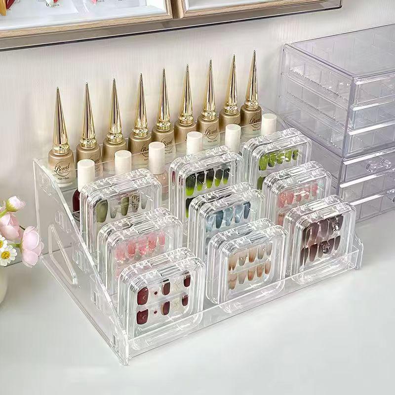 Acrylic Badge Display Stand with Tiered Transparent Storage Shelves