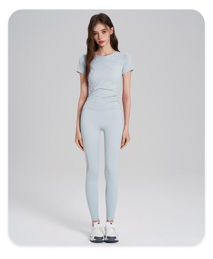 Women's Slim-Fit Knit Yoga Tee - One-Piece, Short Sleeve, Casual Outdoor Sports Top