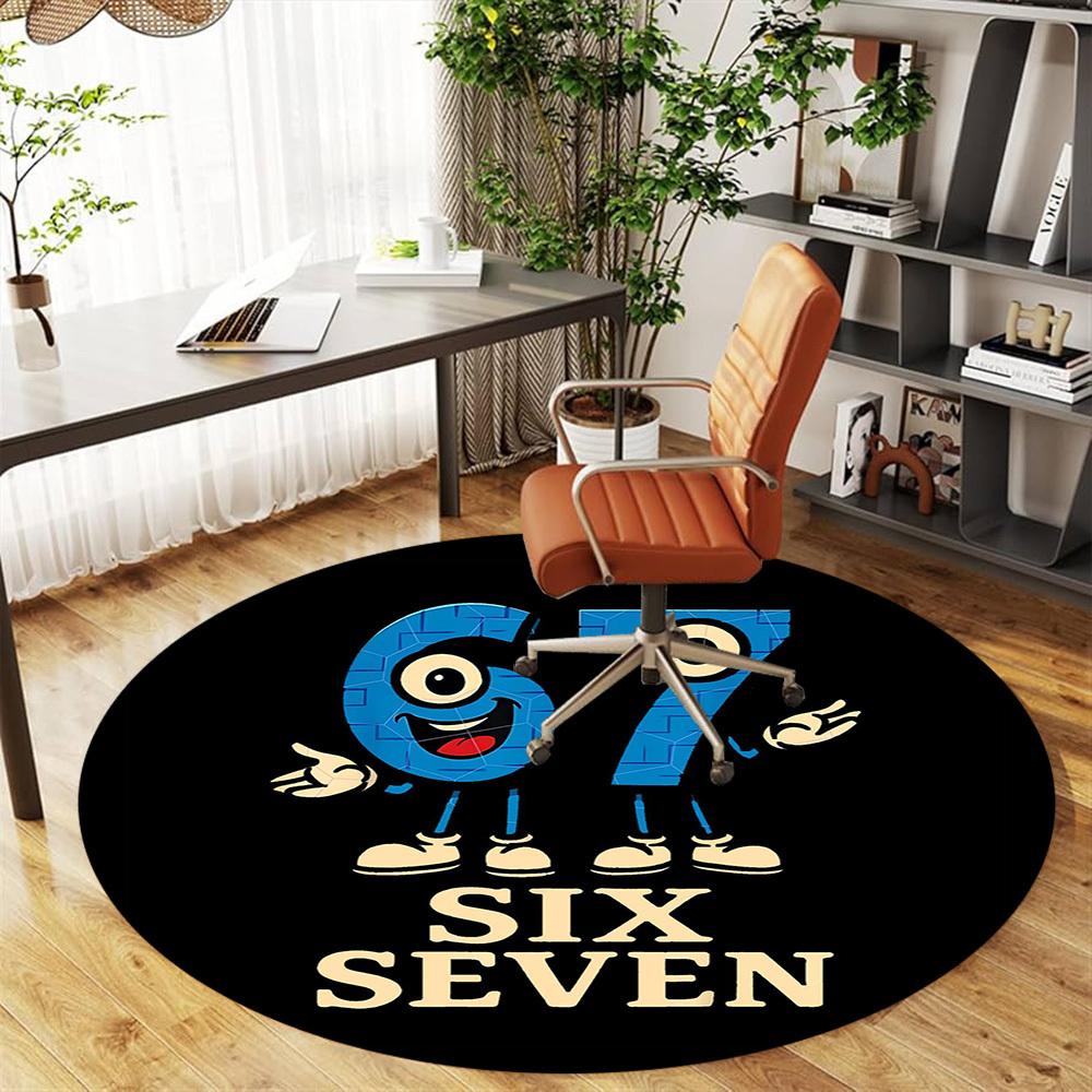 1pc Six Seven Round Chair Mat Office Area Rug - Non-Slip, Floor Mat for Office, Bedroom, and Indoor Decor P127162