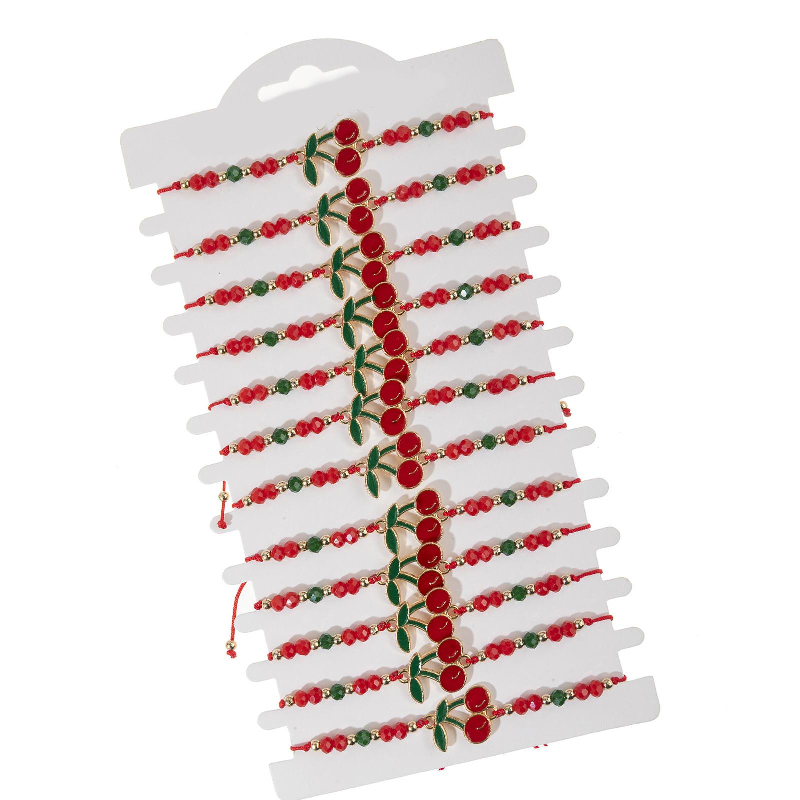 

Набор из 12 регулируемых плетеных браслетов с вишнями из сплава и хрустальными бусинами для женщин и девочек, подарок